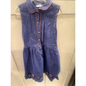 Janie And Jack Girls Blue Sleeveless Dress With Embroidered Floral Hem & Button